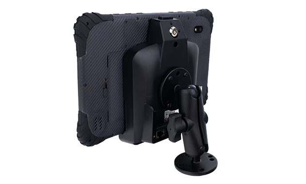 MDT1065 10-inch rugged tablet mounted on vehicle dashboard using full-metal bracket for fleet and logistics management.