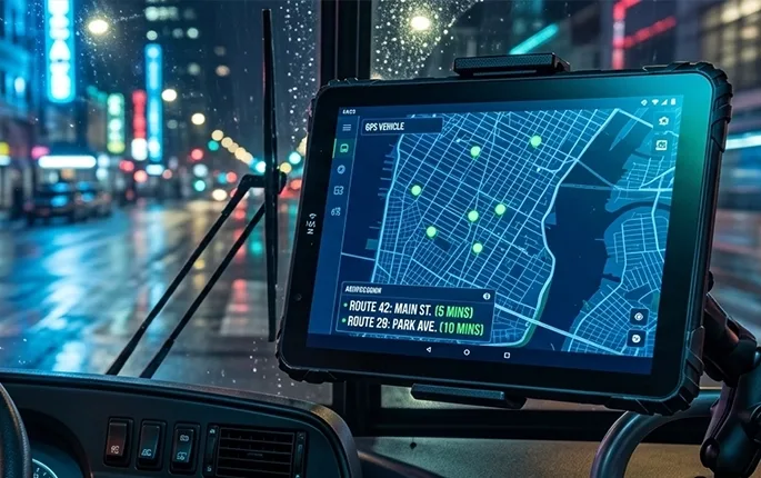 Bus driver console with fixed vehicle terminal
