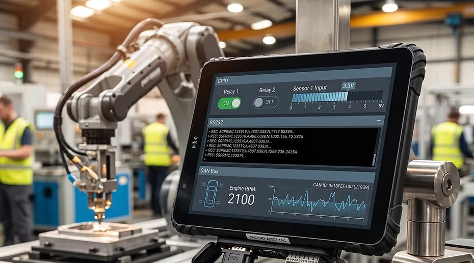 Industrial automation with RS232 and RS485 for PLC programming and sensor integration