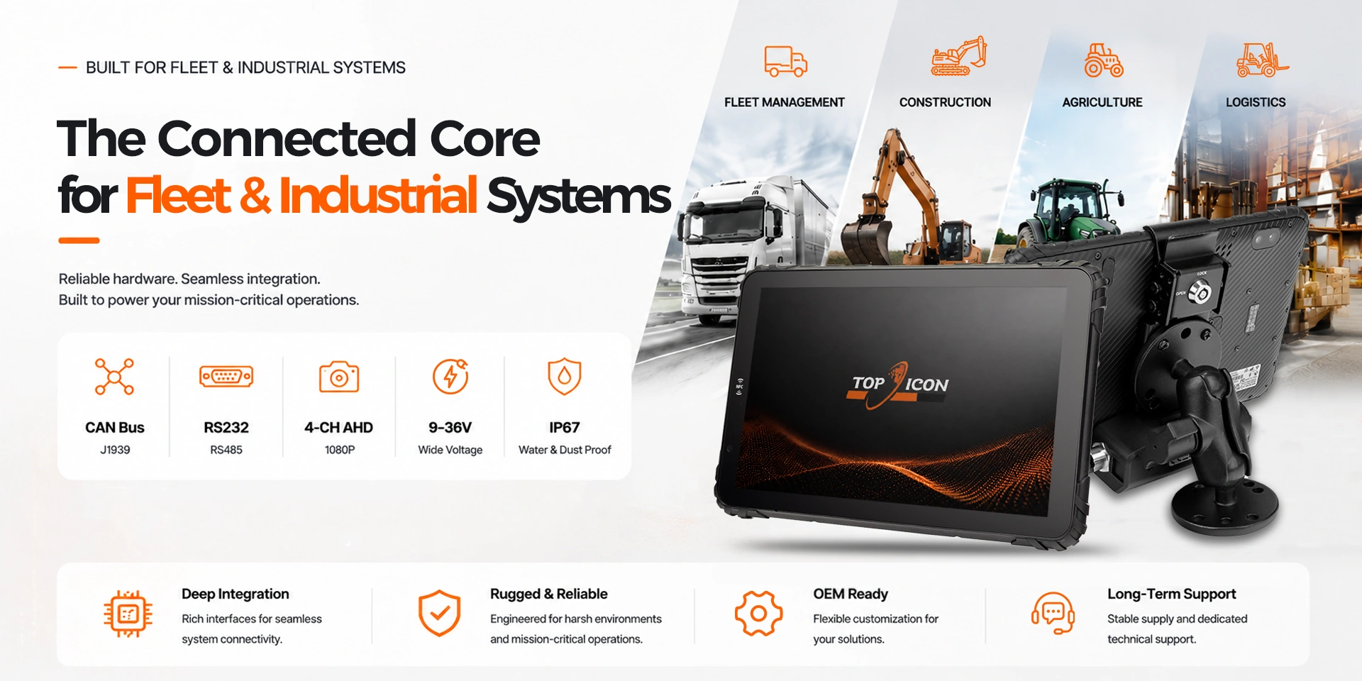 JAXICLOUD FLEET MANAGEMENT Rugged Android MDT - CAN Bus RS232 4-CH AHD 9-36V IP67 Built for Fleet Logistics Construction Agriculture Public Safety